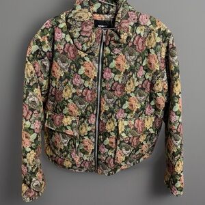 Fashion Nova Floral Puffer Jacket - Green, Pink, Yellow